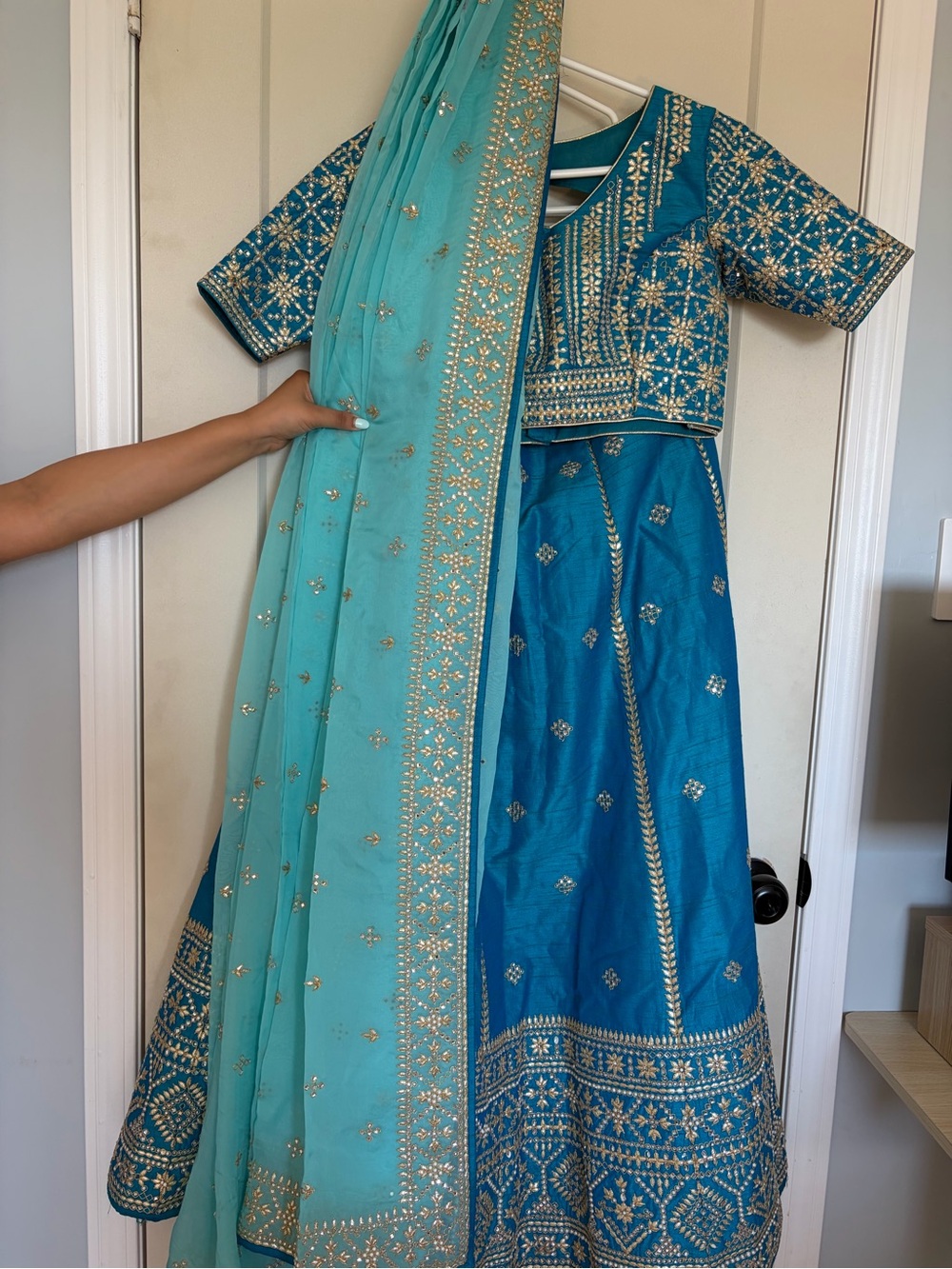 Women’s Blue Embroidered Lehenga Set with Dupatta - Indian Clothes-Worn Twice.